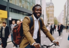 Jeune homme à vélo dans la rue en ville