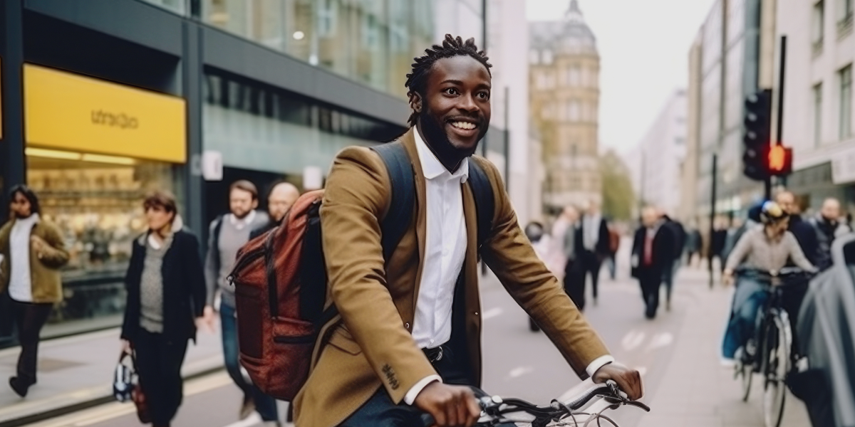 Jeune homme à vélo dans la rue en ville