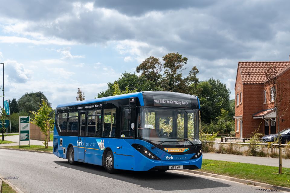 Transdev York and Country blue bus at Germany Beck, Fulford, York