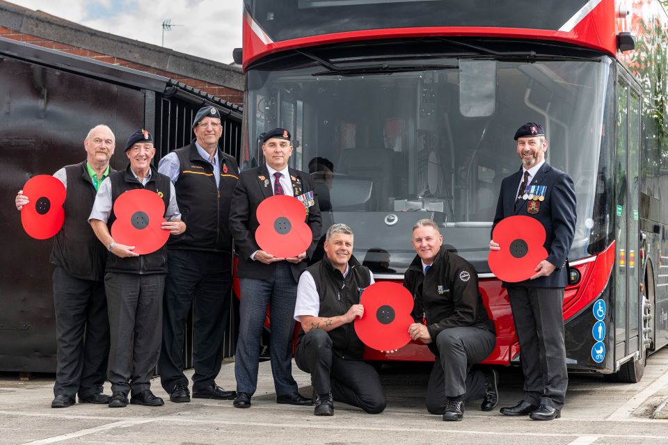 Pictured from left are Transdev staff Stephen Brigg, The Keighley Bus Company; Chris Stotan, Rosso; Mark Barcroft, The Burnley Bus Company; Jason Asquith-Thorpe, The Harrogate Bus Company; Karl Spencer, York & Country; Shaun Fitzpatrick, Coastliner; and Billy MacDonald, The Harrogate Bus Company.