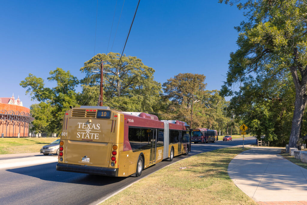 Back of Texas State University Bus