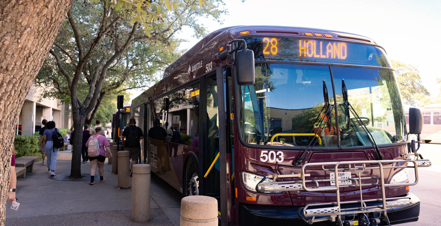 Front of Texas State University bus